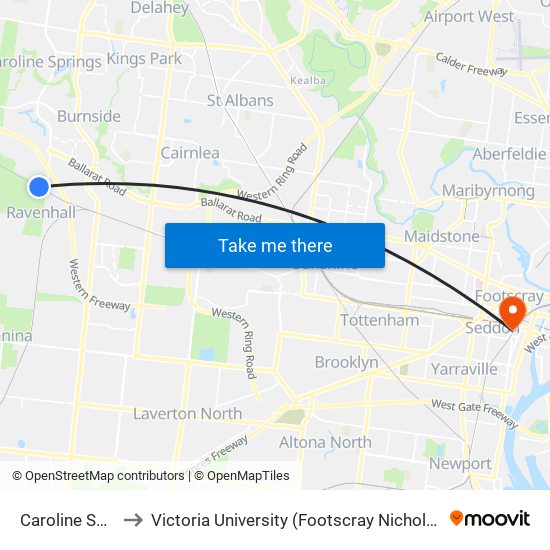 Caroline Springs to Victoria University (Footscray Nicholson Campus) map