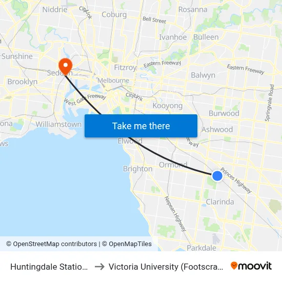 Huntingdale Station/Haughton Rd to Victoria University (Footscray Nicholson Campus) map