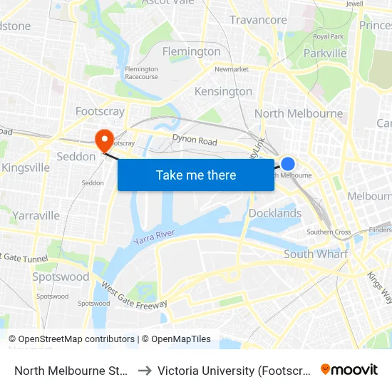 North Melbourne Station/Dryburgh St to Victoria University (Footscray Nicholson Campus) map