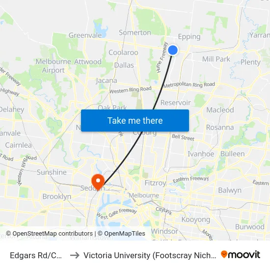 Edgars Rd/Cooper St to Victoria University (Footscray Nicholson Campus) map