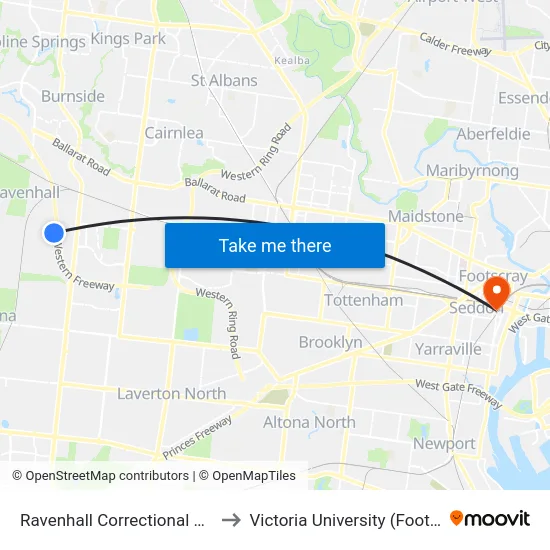 Ravenhall Correctional Centre/Riding Boundary Rd to Victoria University (Footscray Nicholson Campus) map