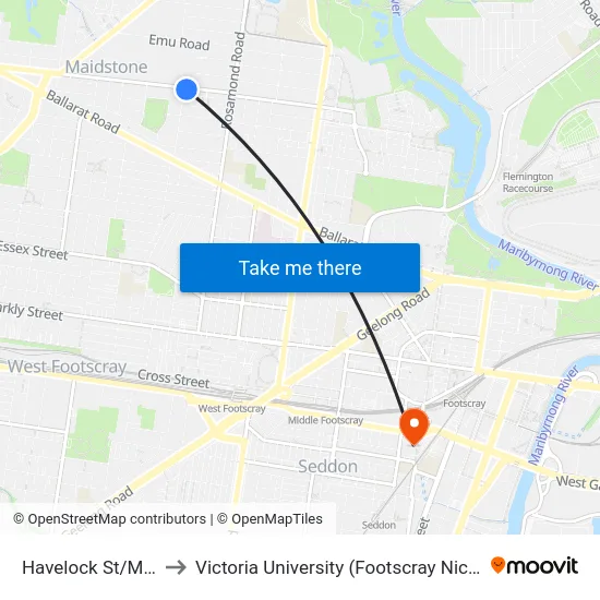 Havelock St/Mitchell St to Victoria University (Footscray Nicholson Campus) map