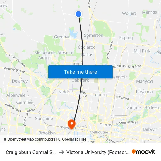 Craigieburn Central Sc/Central Park Ave to Victoria University (Footscray Nicholson Campus) map