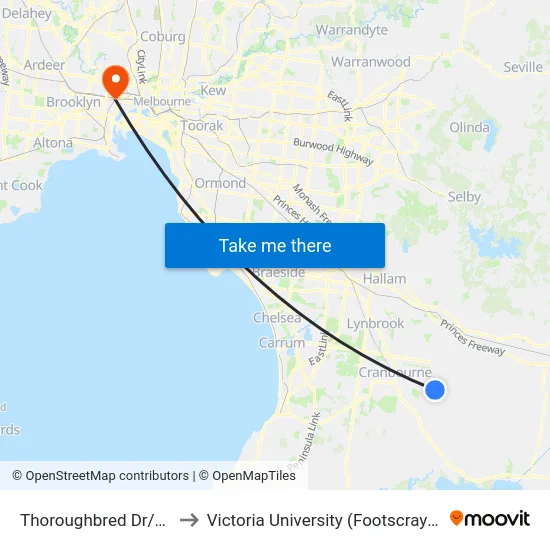 Thoroughbred Dr/Pattersons Rd to Victoria University (Footscray Nicholson Campus) map