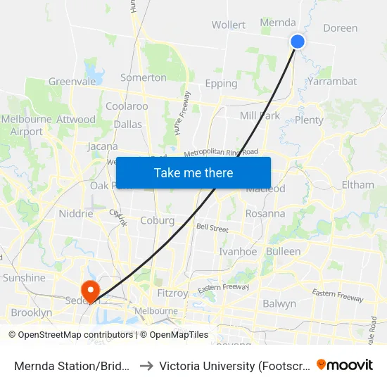 Mernda Station/Bridge Inn Rd to Victoria University (Footscray Nicholson Campus) map