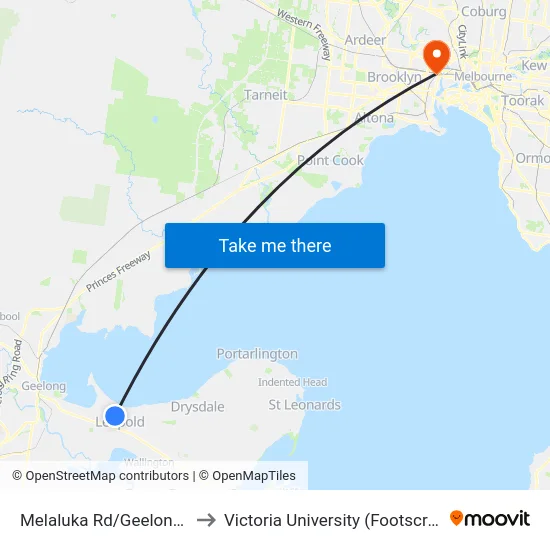 Melaluka Rd/Geelong-Portarlington Rd to Victoria University (Footscray Nicholson Campus) map