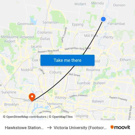 Hawkstowe Station/Hawkstowe Pde to Victoria University (Footscray Nicholson Campus) map