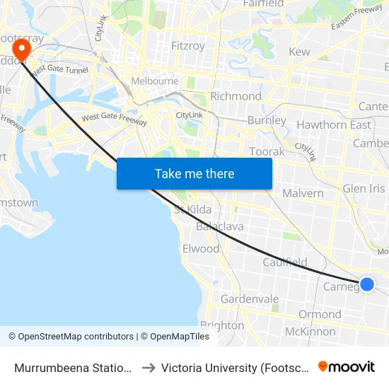 Murrumbeena Station/Murrumbeena Rd to Victoria University (Footscray Nicholson Campus) map