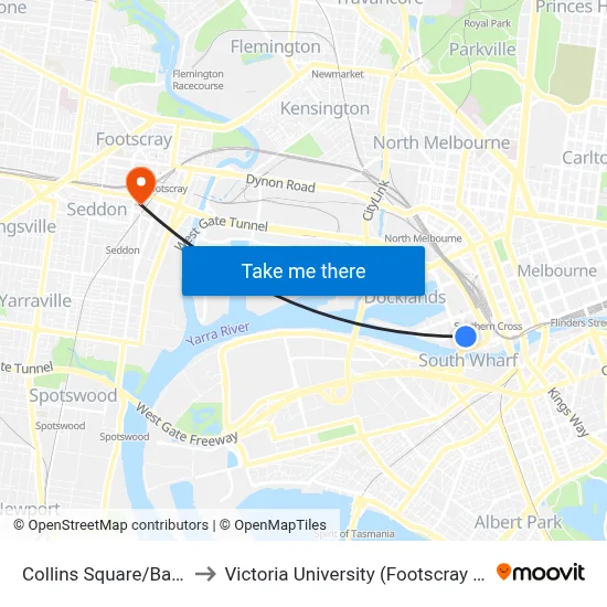 Collins Square/Batmans Hill Dr to Victoria University (Footscray Nicholson Campus) map