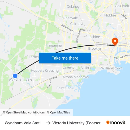 Wyndham Vale Station/Armstrong Rd to Victoria University (Footscray Nicholson Campus) map