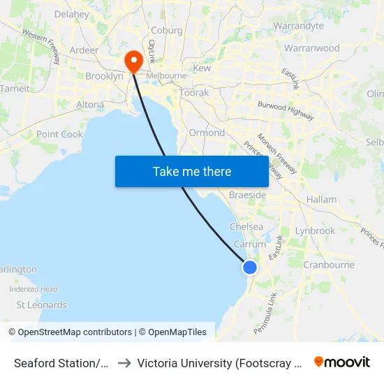 Seaford Station/Railway Pde to Victoria University (Footscray Nicholson Campus) map