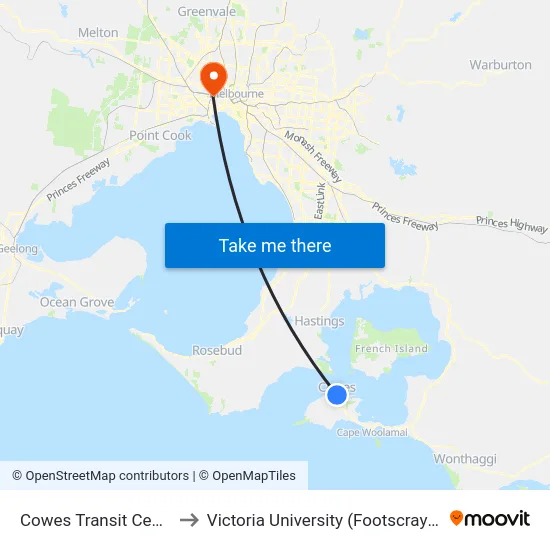 Cowes Transit Centre/Church St to Victoria University (Footscray Nicholson Campus) map