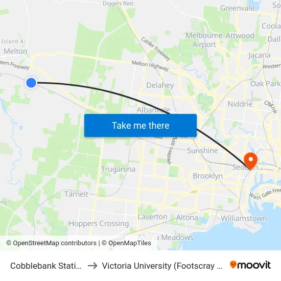 Cobblebank Station/Coach St to Victoria University (Footscray Nicholson Campus) map