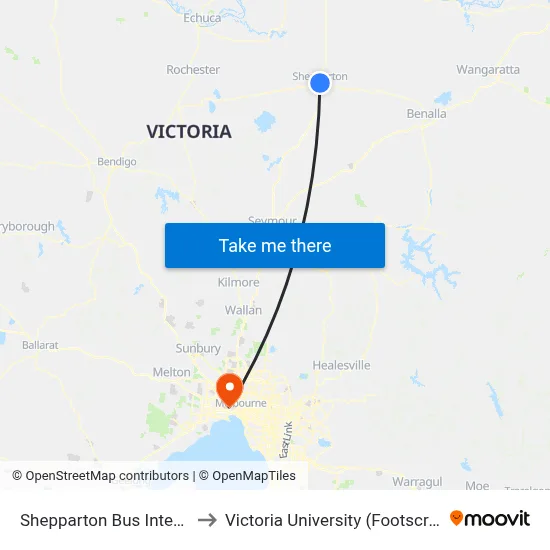 Shepparton Bus Interchange/Maude St to Victoria University (Footscray Nicholson Campus) map