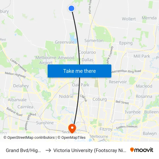 Grand Bvd/Highlander Dr to Victoria University (Footscray Nicholson Campus) map