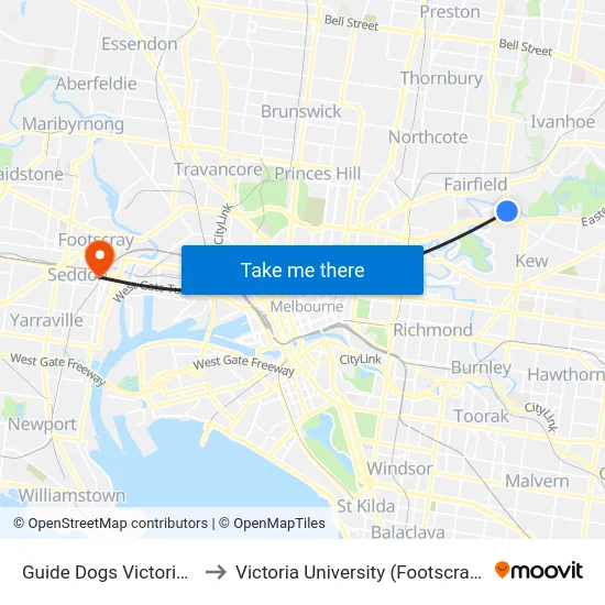 Guide Dogs Victoria/Chandler Hwy to Victoria University (Footscray Nicholson Campus) map