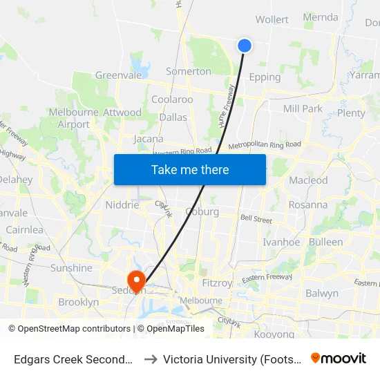 Edgars Creek Secondary College/Edgars Rd to Victoria University (Footscray Nicholson Campus) map