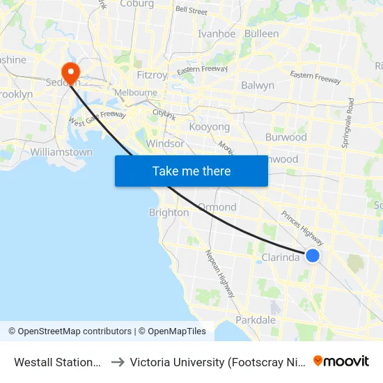 Westall Station/Rayhur St to Victoria University (Footscray Nicholson Campus) map