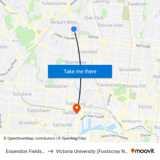 Essendon Fields/English St to Victoria University (Footscray Nicholson Campus) map
