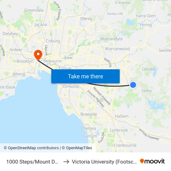 1000 Steps/Mount Dandenong Tourist Rd to Victoria University (Footscray Nicholson Campus) map