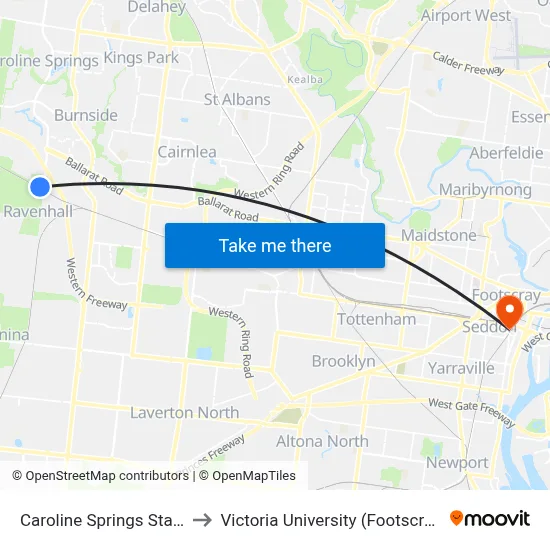 Caroline Springs Station/Christies Rd to Victoria University (Footscray Nicholson Campus) map