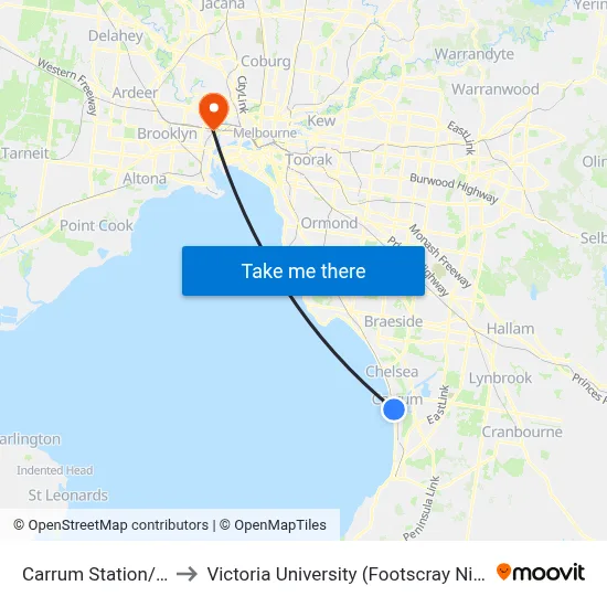 Carrum Station/Station St to Victoria University (Footscray Nicholson Campus) map