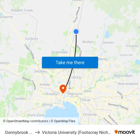 Donnybrook Station to Victoria University (Footscray Nicholson Campus) map