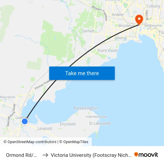Ormond Rd/Myers St to Victoria University (Footscray Nicholson Campus) map