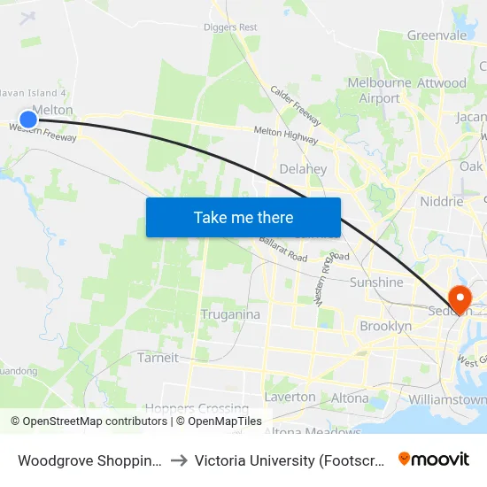 Woodgrove Shopping Centre/High St to Victoria University (Footscray Nicholson Campus) map