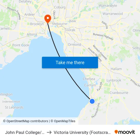 John Paul College/Mcmahons Rd to Victoria University (Footscray Nicholson Campus) map