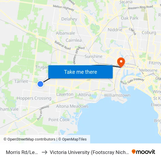 Morris Rd/Leakes Rd to Victoria University (Footscray Nicholson Campus) map