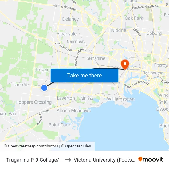 Truganina P-9 College/Leakes Rd to Victoria University (Footscray Nicholson Campus) map