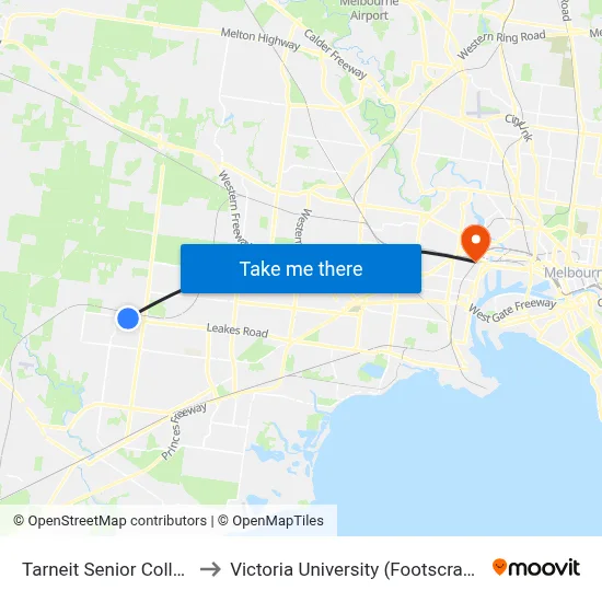 Tarneit Senior College/Leakes Rd to Victoria University (Footscray Nicholson Campus) map