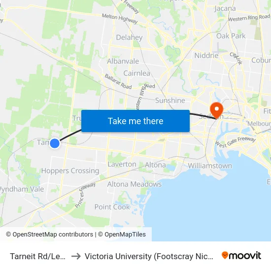 Tarneit Rd/Leakes Rd to Victoria University (Footscray Nicholson Campus) map