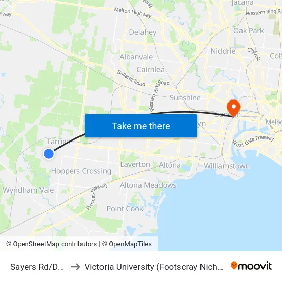 Sayers Rd/Davis Rd to Victoria University (Footscray Nicholson Campus) map