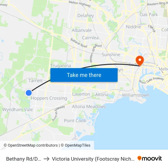 Bethany Rd/Davis Rd to Victoria University (Footscray Nicholson Campus) map