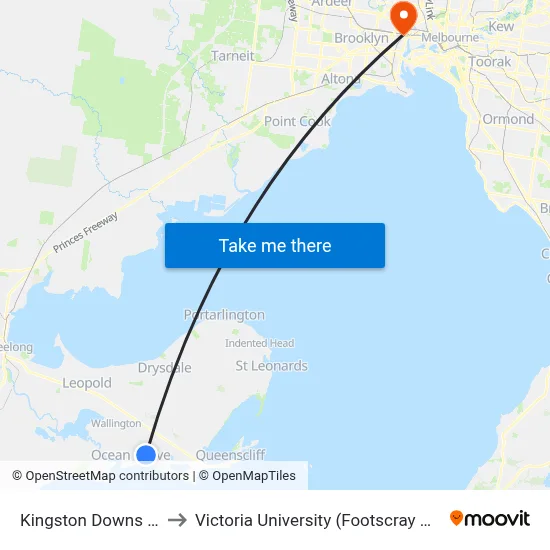 Kingston Downs Dr/Shell Rd to Victoria University (Footscray Nicholson Campus) map