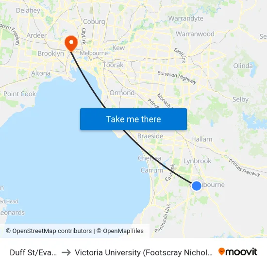 Duff St/Evans Rd to Victoria University (Footscray Nicholson Campus) map