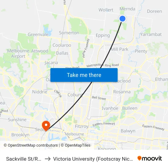 Sackville St/Regent St to Victoria University (Footscray Nicholson Campus) map
