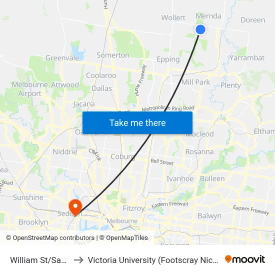 William St/Sackville St to Victoria University (Footscray Nicholson Campus) map