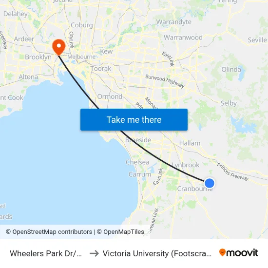 Wheelers Park Dr/Thompsons Rd to Victoria University (Footscray Nicholson Campus) map