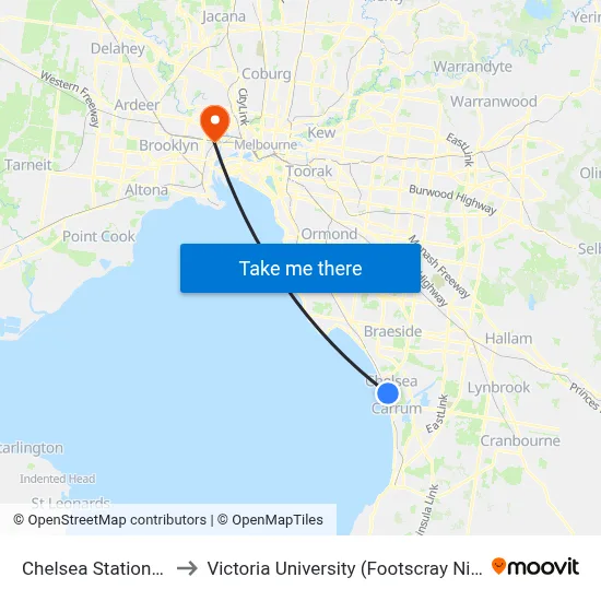 Chelsea Station/Station St to Victoria University (Footscray Nicholson Campus) map