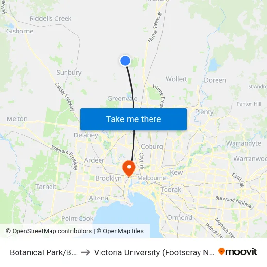 Botanical Park/Brossard Rd to Victoria University (Footscray Nicholson Campus) map