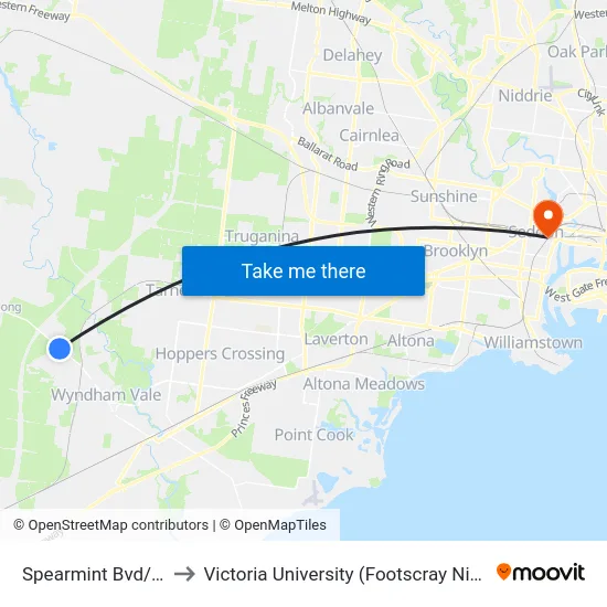 Spearmint Bvd/Ballan Rd to Victoria University (Footscray Nicholson Campus) map