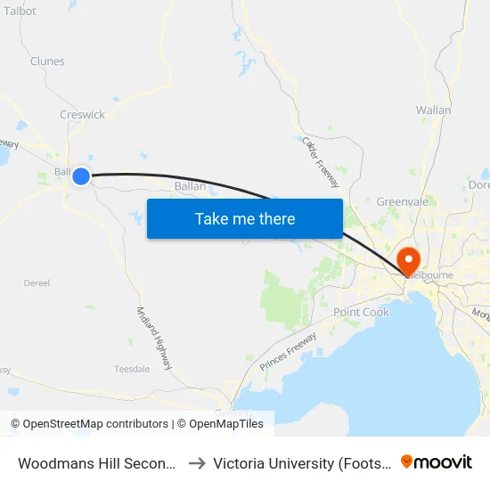 Woodmans Hill Secondary College/Fussell St to Victoria University (Footscray Nicholson Campus) map