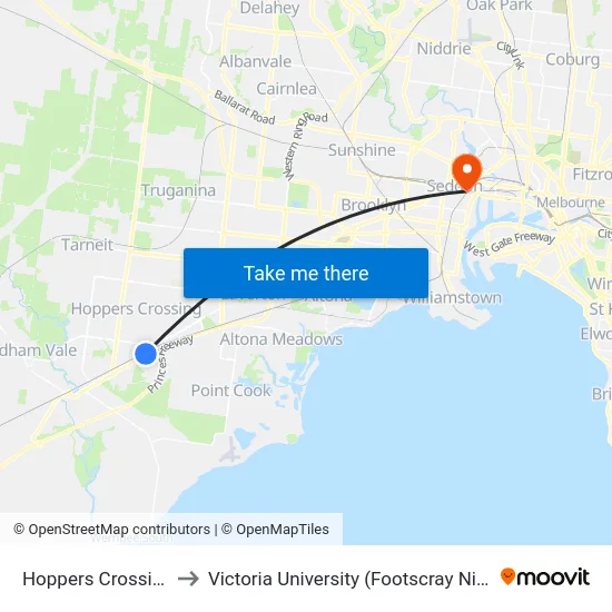 Hoppers Crossing Station to Victoria University (Footscray Nicholson Campus) map