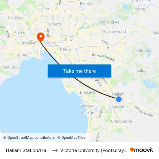 Hallam Station/Hallam South Rd to Victoria University (Footscray Nicholson Campus) map