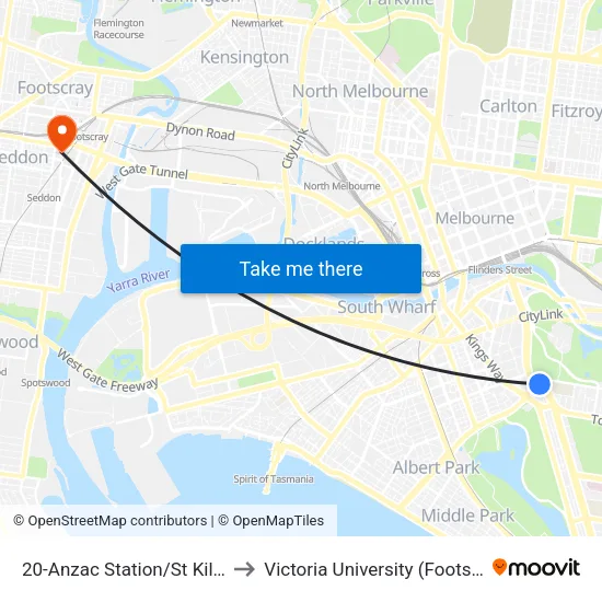 Anzac Station/St Kilda Rd #20 to Victoria University (Footscray Nicholson Campus) map