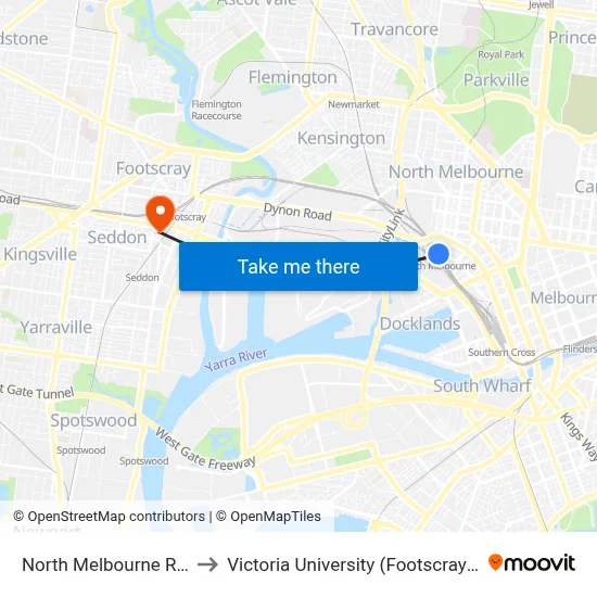 North Melbourne Railway Station to Victoria University (Footscray Nicholson Campus) map