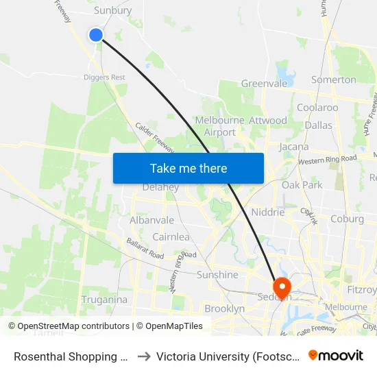 Rosenthal Shopping Centre/Elizabeth Dr to Victoria University (Footscray Nicholson Campus) map